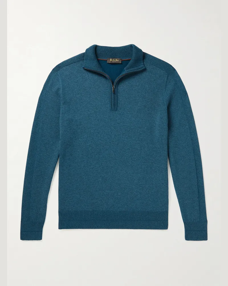 Loro Piana Half-Zip Cashmere and Silk-Blend Sweater Blau