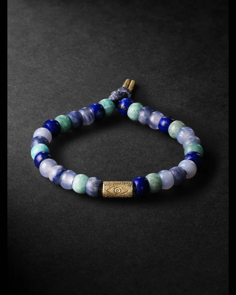 Carolina Bucci Protection Forte Armband mit Zierperlen aus mehreren Steinen und Details aus Gold Blau