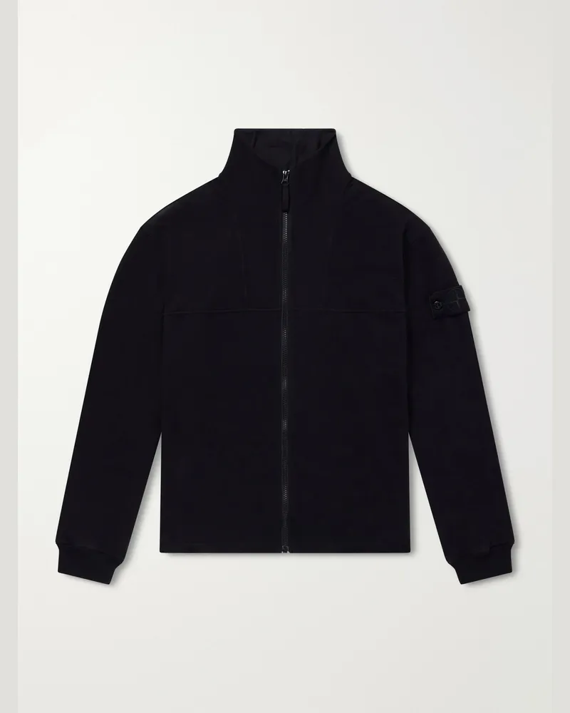 Stone Island GHOST Cotton-Blend Fleece Zip-Up Sweater Black