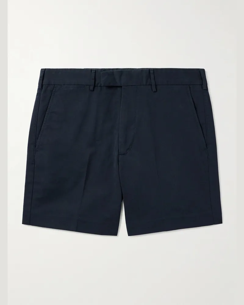 Tom Ford Straight-Leg Pleated Stretch-Cotton Twill Shorts Blue