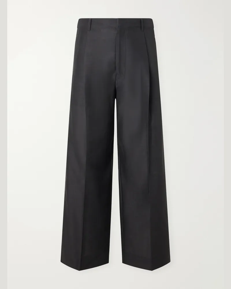 Christophe Lemaire Wide-Leg Pleated Wool-Blend Twill Trousers Black
