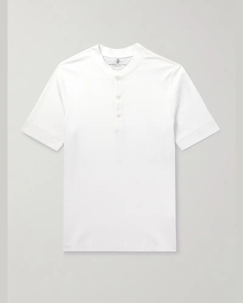Brunello Cucinelli Henley Shirt aus Baumwoll-Jersey in Rippstrick Weiß