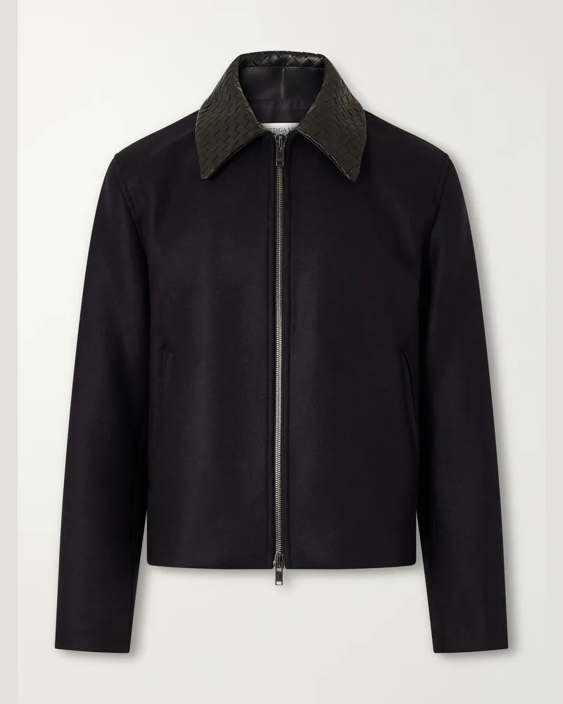 Bottega Veneta Intrecciato Leather-Trimmed Wool-Felt Jacket Black