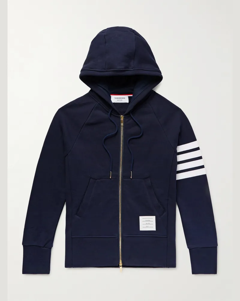 Thom Browne Slim-Fit Striped Loopback Cotton-Jersey Zip-Up Hoodie Blue