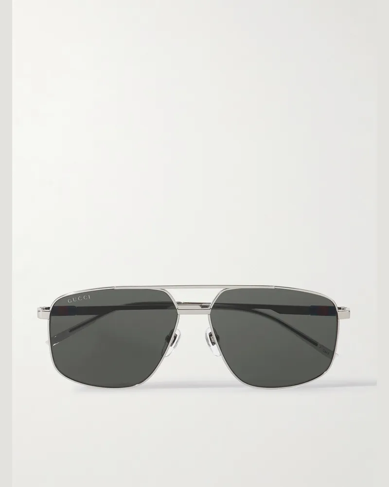 Gucci Navigator Aviator-Style Silver-Tone Sunglasses Silver