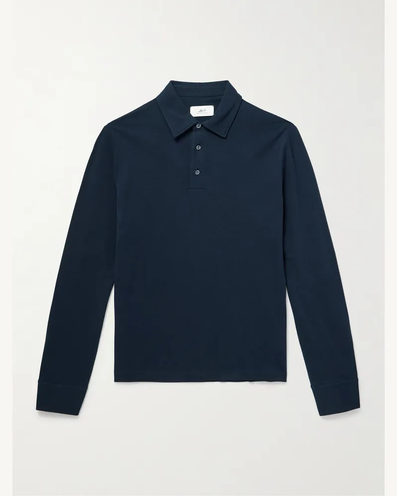 MR P. Pullover aus Baumwoll-Piqué mit Polokragen Blau