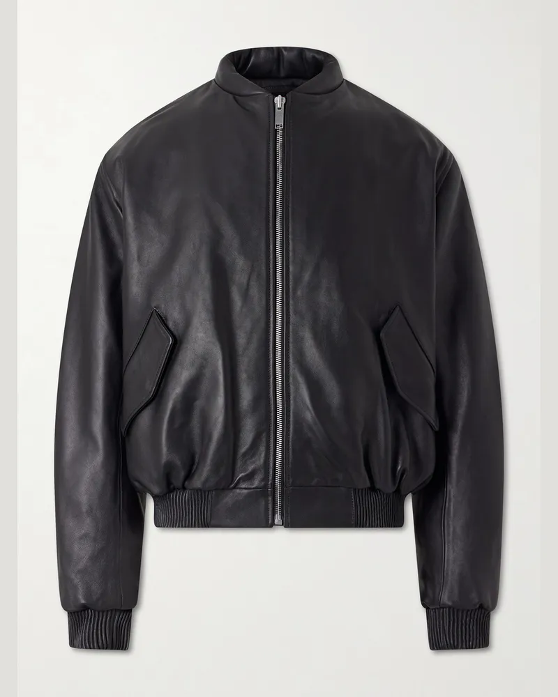 FourTwoFour on Fairfax Leather Bomber Jacket Black