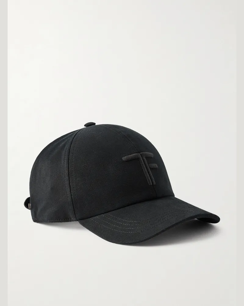 Tom Ford Leather-Trimmed Logo-Embroidered Cotton-Twill Baseball Cap Black