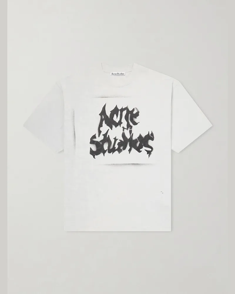 Acne Studios Logo-Print Distressed Cotton-Blend Jersey T-Shirt White