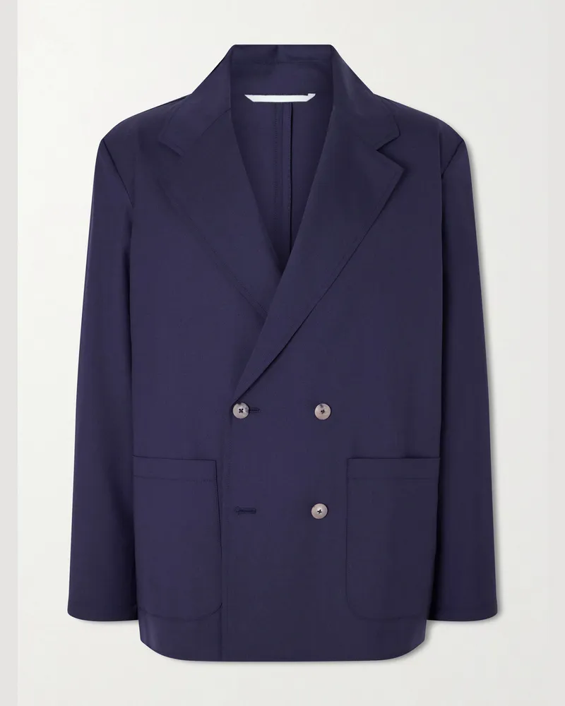 De Bonne Facture Double-Breasted Wool Suit Jacket Blue