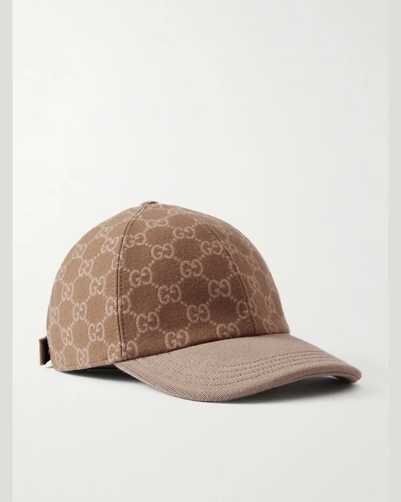 Gucci Logo-Jacquard Wool-Flannel Cap Neutrals
