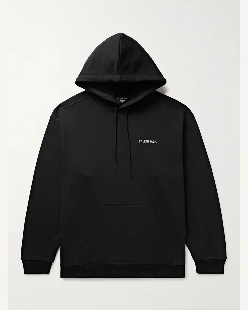 Balenciaga Logo-Print Cotton-Jersey Hoodie Black