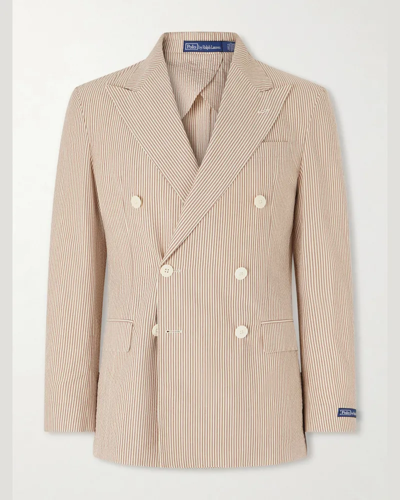 Ralph Lauren Doppelreihiges Sakko aus gestreifter Baumwolle Braun