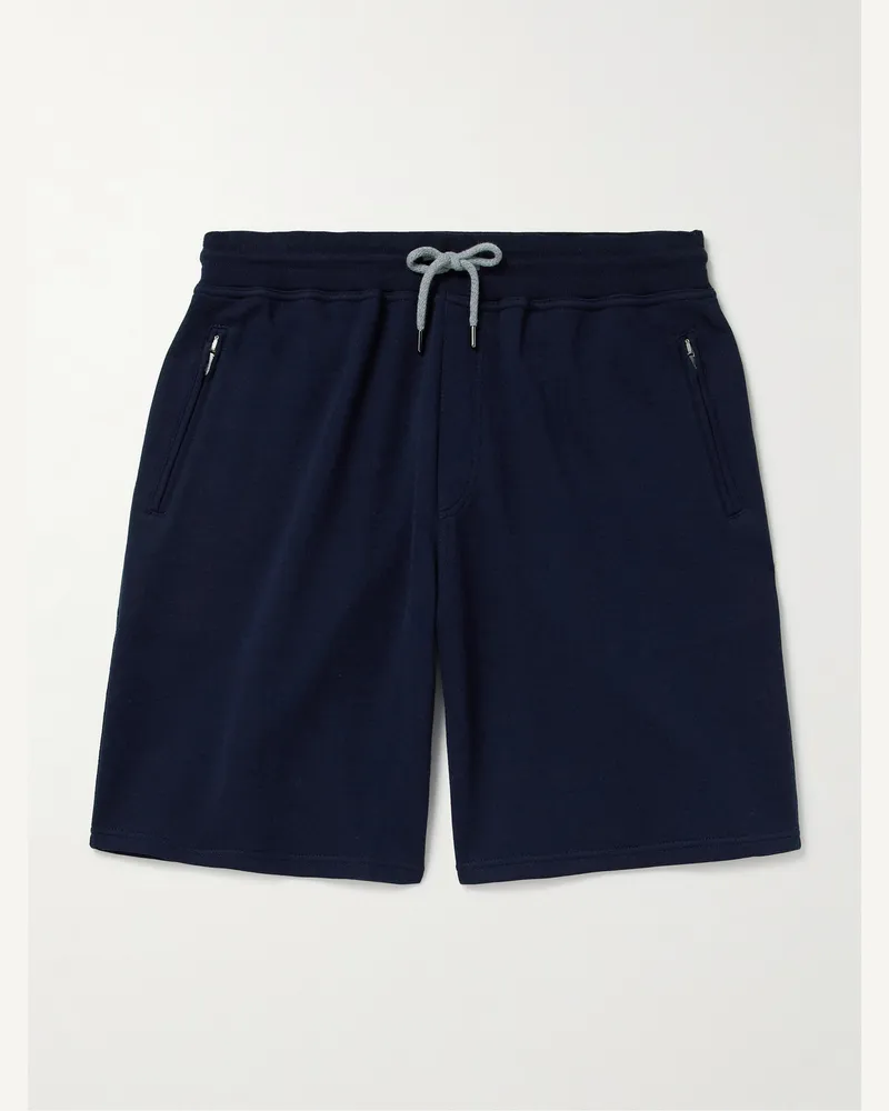 Brunello Cucinelli Straight-Leg Cotton-Blend Jersey Drawstring Shorts Blue