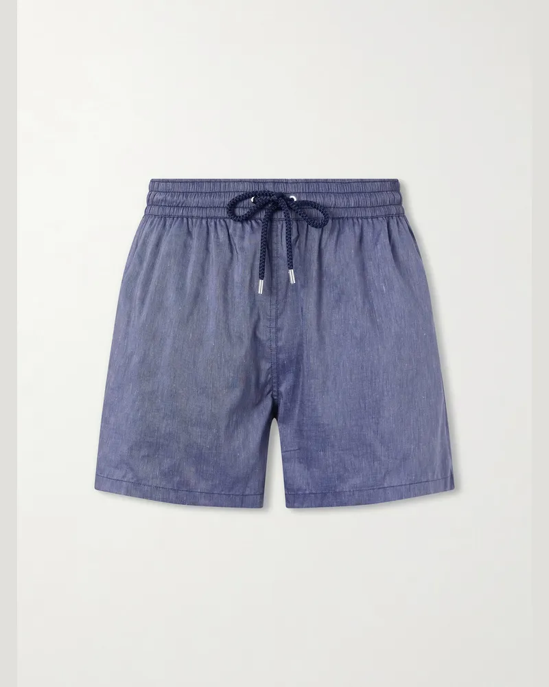 Frescobol Carioca Rio Straight-Leg Linen Blend Swim Short Blue