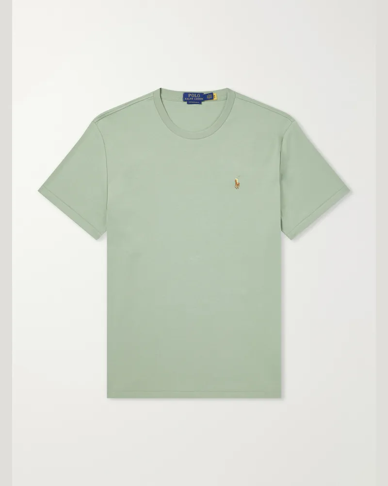 Ralph Lauren Logo-Embroidered Cotton-Jersey T-Shirt Green