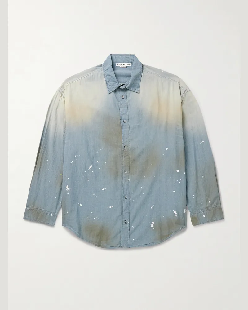 Acne Studios Hemd aus Baumwoll-Chambray in Distressed-Optik Blau