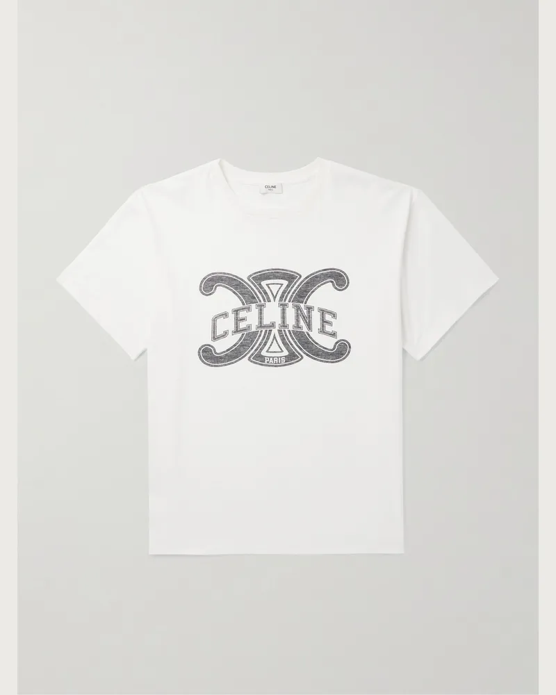 Celine T-Shirt aus Baumwoll-Jersey mit Logoprint Neutral