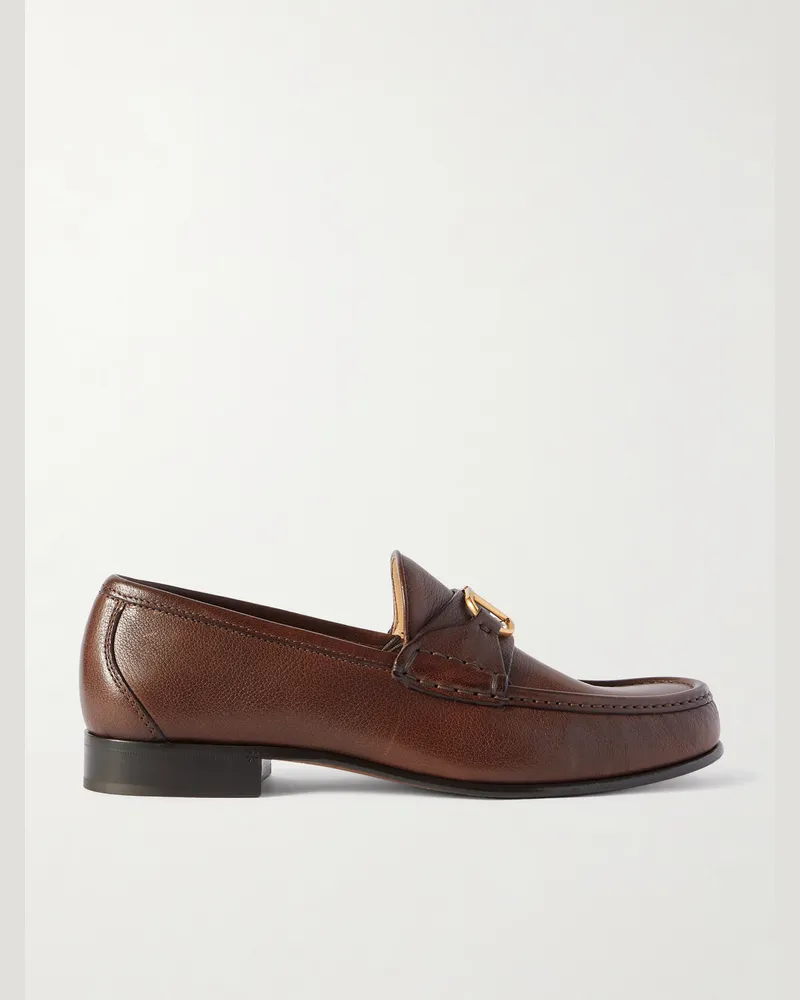 Valentino Garavani Loafers aus vollnarbigem Leder mit Logoverzierung Braun