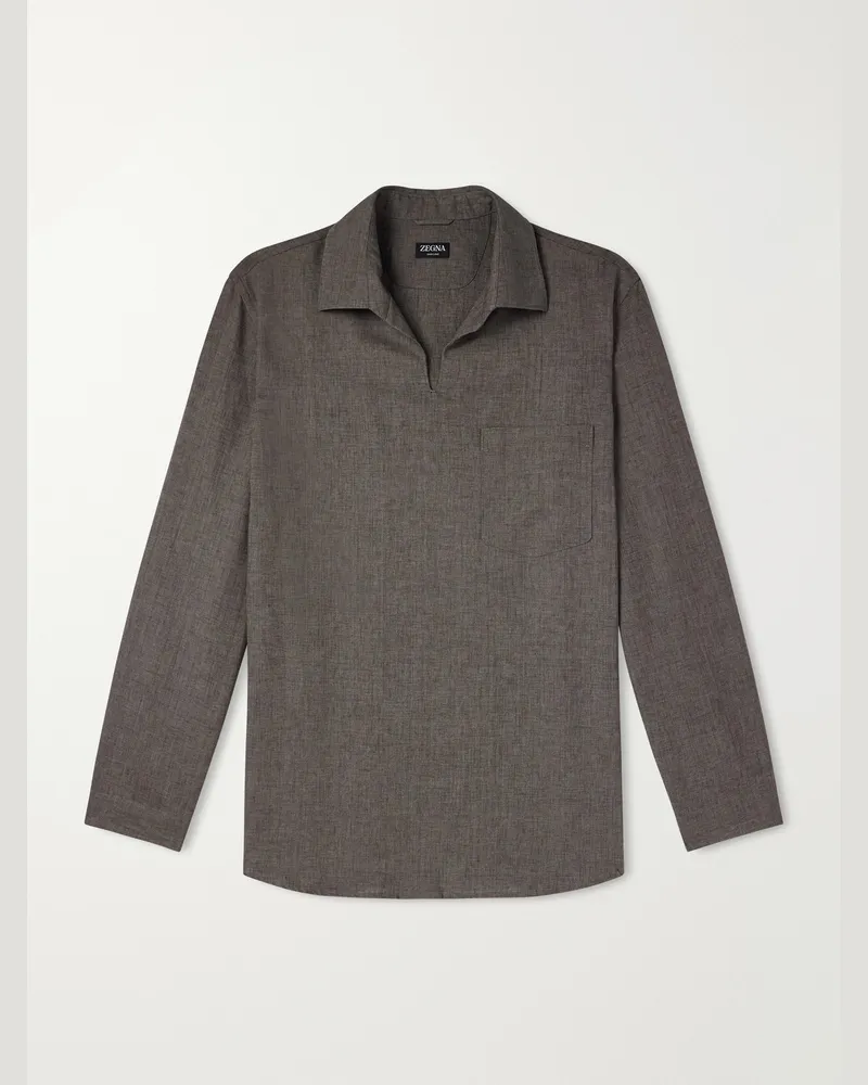 Ermenegildo Zegna Woven Linen Polo Shirt Brown