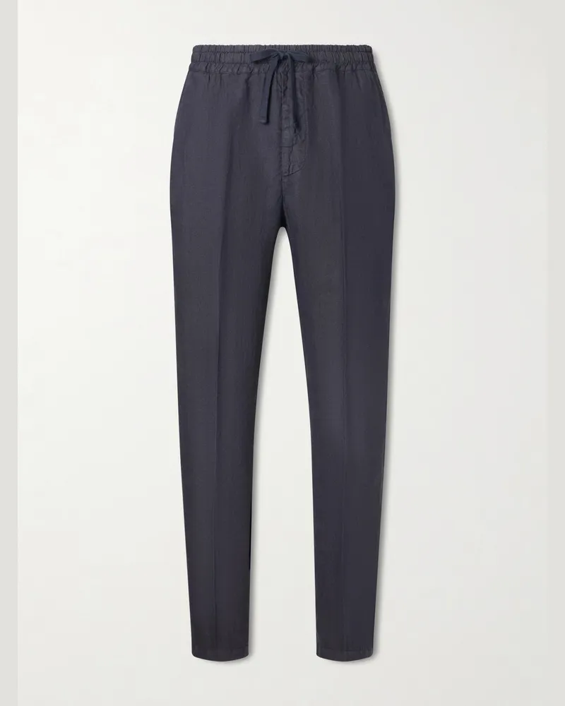 Altea Mattia Straight-Leg Linen Drawstring Trousers Blue