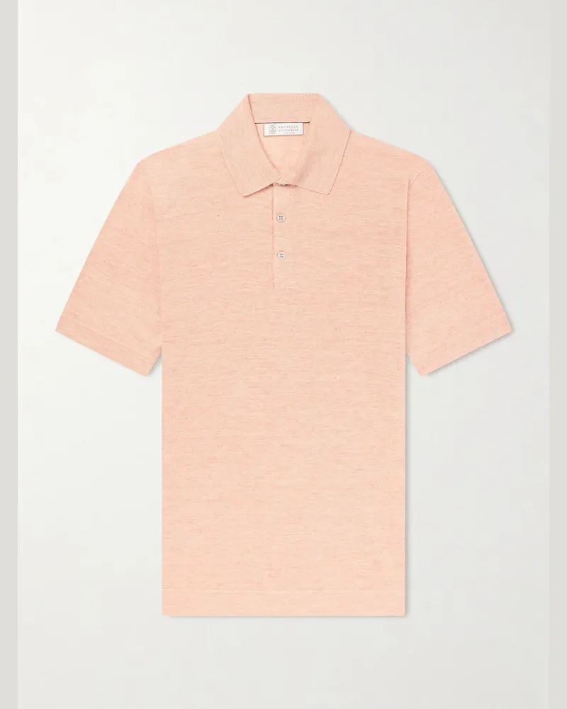 Brunello Cucinelli Linen and Cotton-Blend Polo Shirt Orange