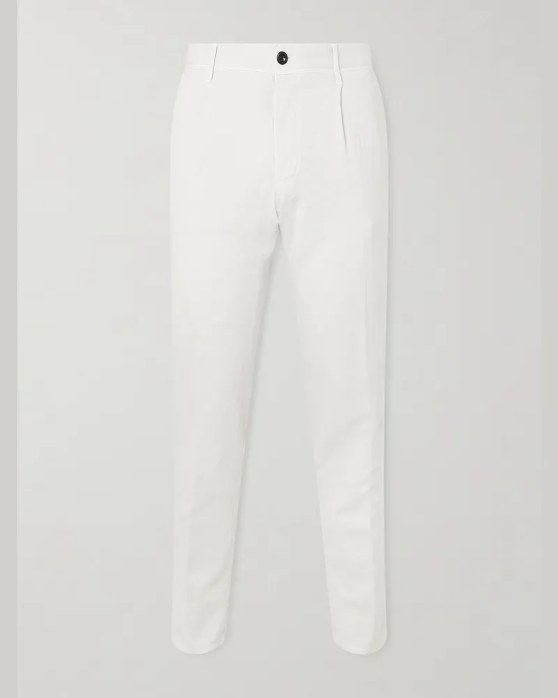 Slowear Tapered Pleated Stretch-Cotton and Linen-Blend Gabardine Trousers White