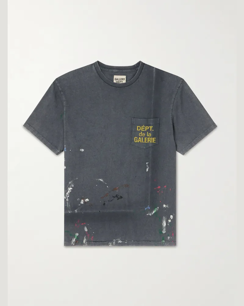 GALLERY DEPT. Logo-Print Paint-Splattered Cotton-Jersey T-Shirt Gray