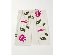Shorts aus Baumwolle mit Kordelzugbund, Stickereien und Applikationen