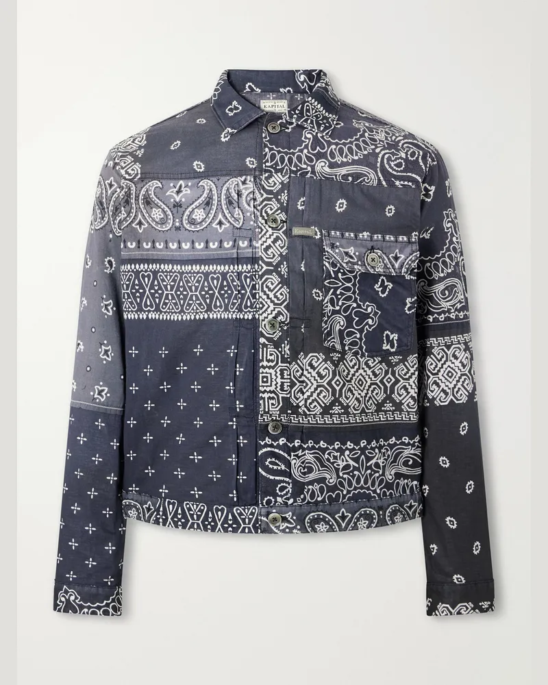 KAPITAL Bandana-Print Patchwork Cotton Overshirt Blue