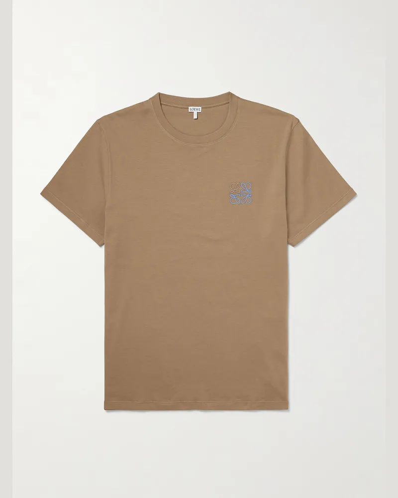 Loewe Schmal geschnittenes T-Shirt aus Baumwoll-Jersey mit Logostickerei Braun