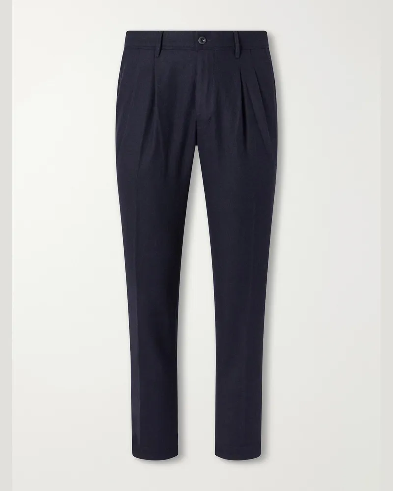 Slowear Incotex Pleated Tapered Wool-Blend Flannel Trousers Blue