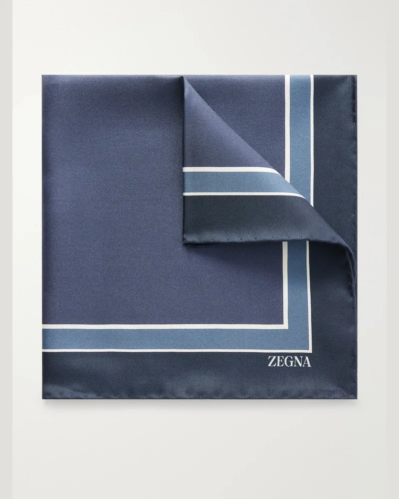 Ermenegildo Zegna Printed Silk-Twill Pocket Square Blue