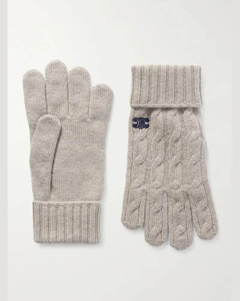 Celine Handschuhe aus Kaschmir in Zopfstrick mit Logostickerei Grau