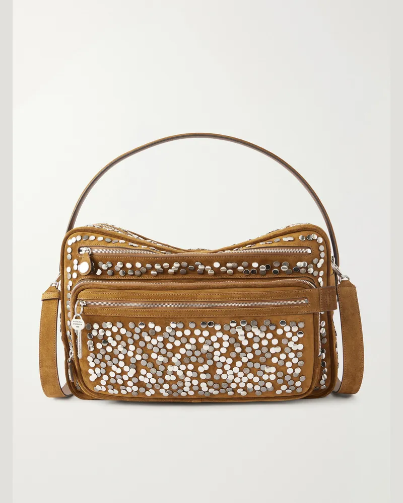 Acne Studios Camero Camera Embellished Suede Shoulder Bag Brown