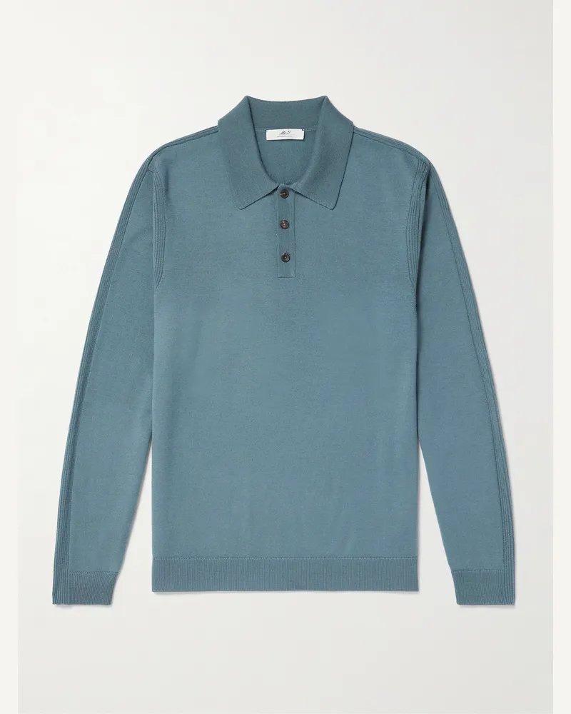 MR P. Pullover aus Merinowolle mit Polokragen Blau