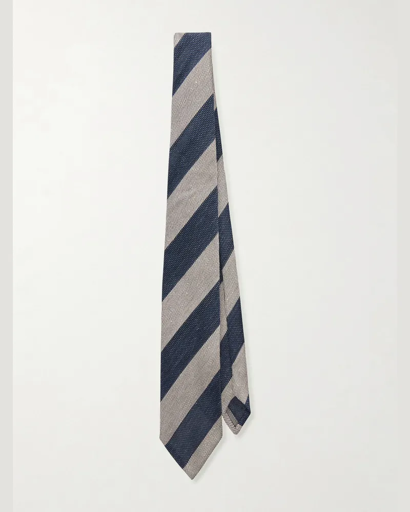 Dunhill Gestreifte Krawatte aus Jacquard aus einer Leinen-Maulbeerseidenmischung, 9,5 cm Blau