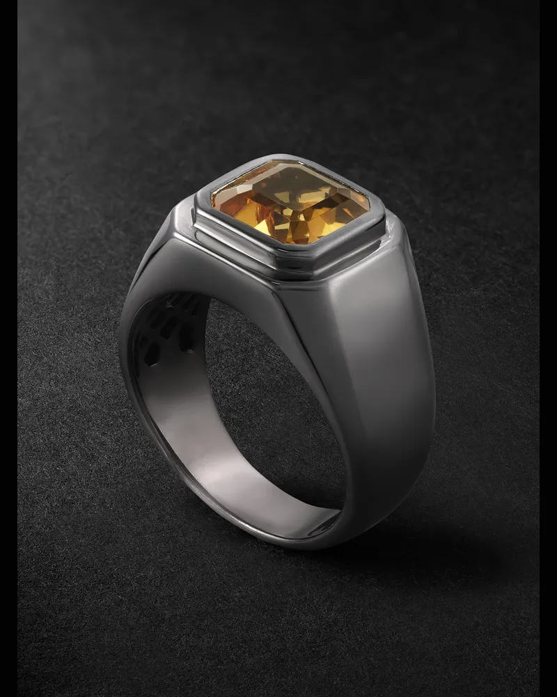 42 Suns Siegelring aus 14 Karat Weißgold mit Citrin Orange