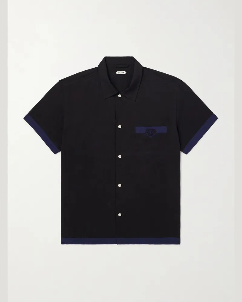 BODE Heart Deco zweifarbiges Hemd aus Baumwolle mit Applikation Schwarz