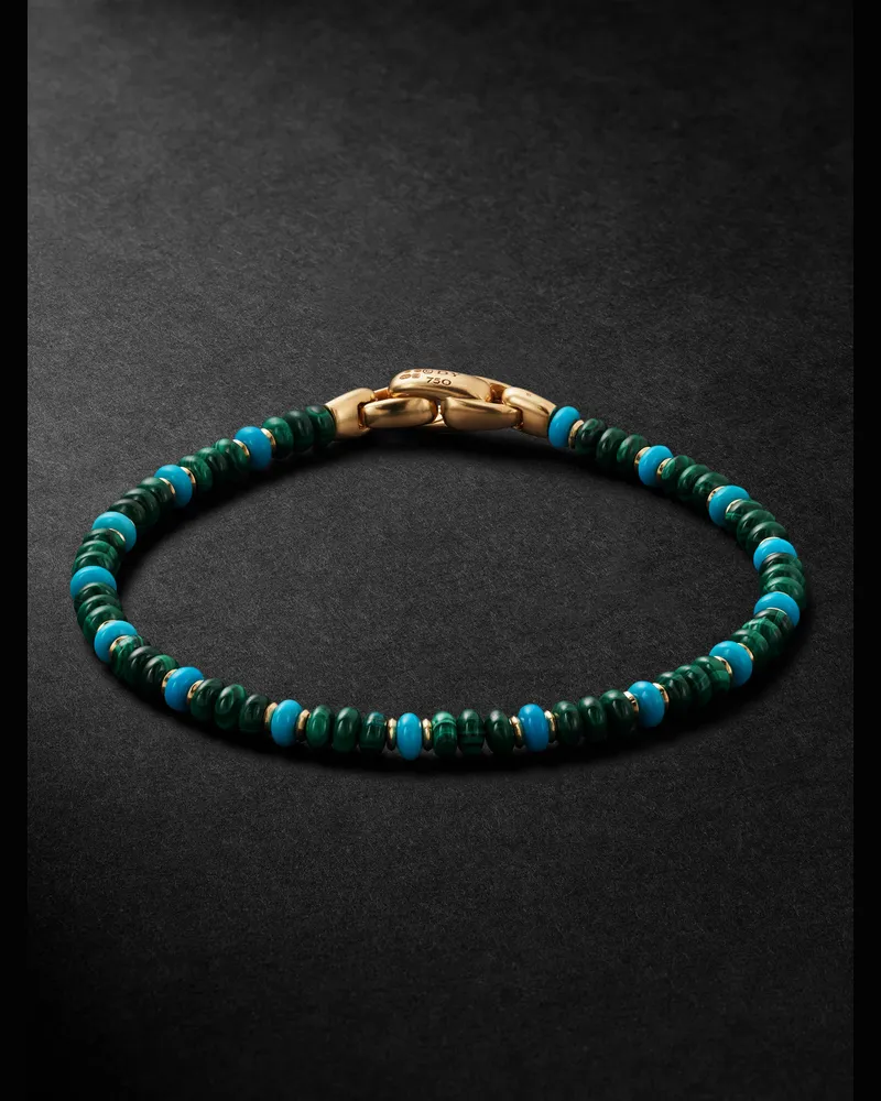 David Yurman Spiritual Beads 18-Karat Gold, Malachite and Turquoise Beaded Bracelet Blue