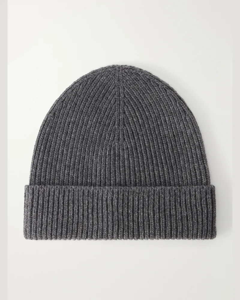 Johnstons of Elgin Ribbed Cashmere Beanie Gray