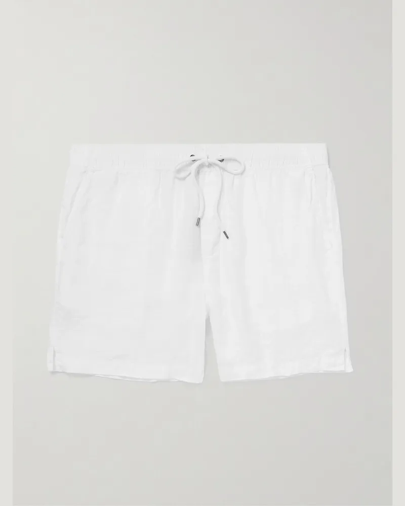 James Perse Straight-Leg Garment-Dyed Linen Drawstring Shorts White