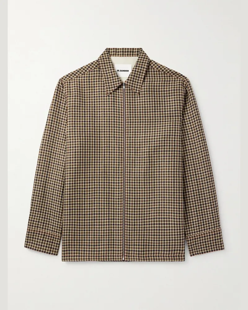 Jil Sander Hemdjacke aus einer Woll-Leinenmischung Braun