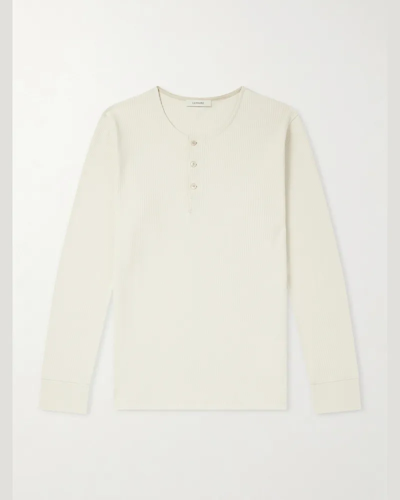 Christophe Lemaire Henley Ribbed Cotton T-shirt Neutrals