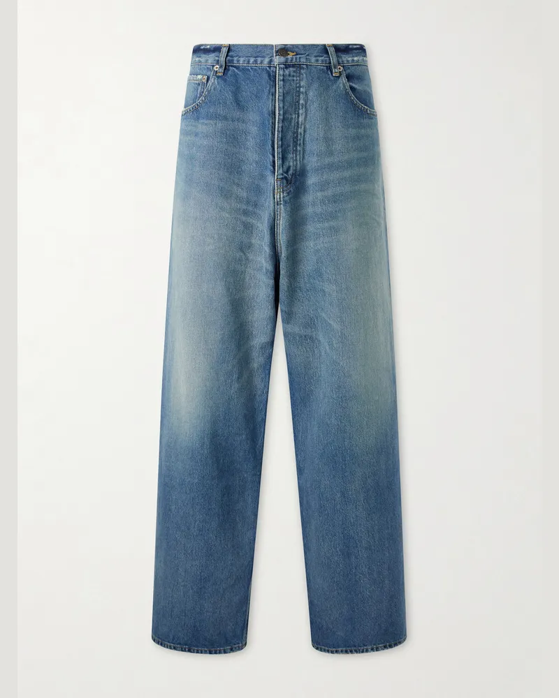 Balenciaga Wide-Leg Distressed Jeans Blue