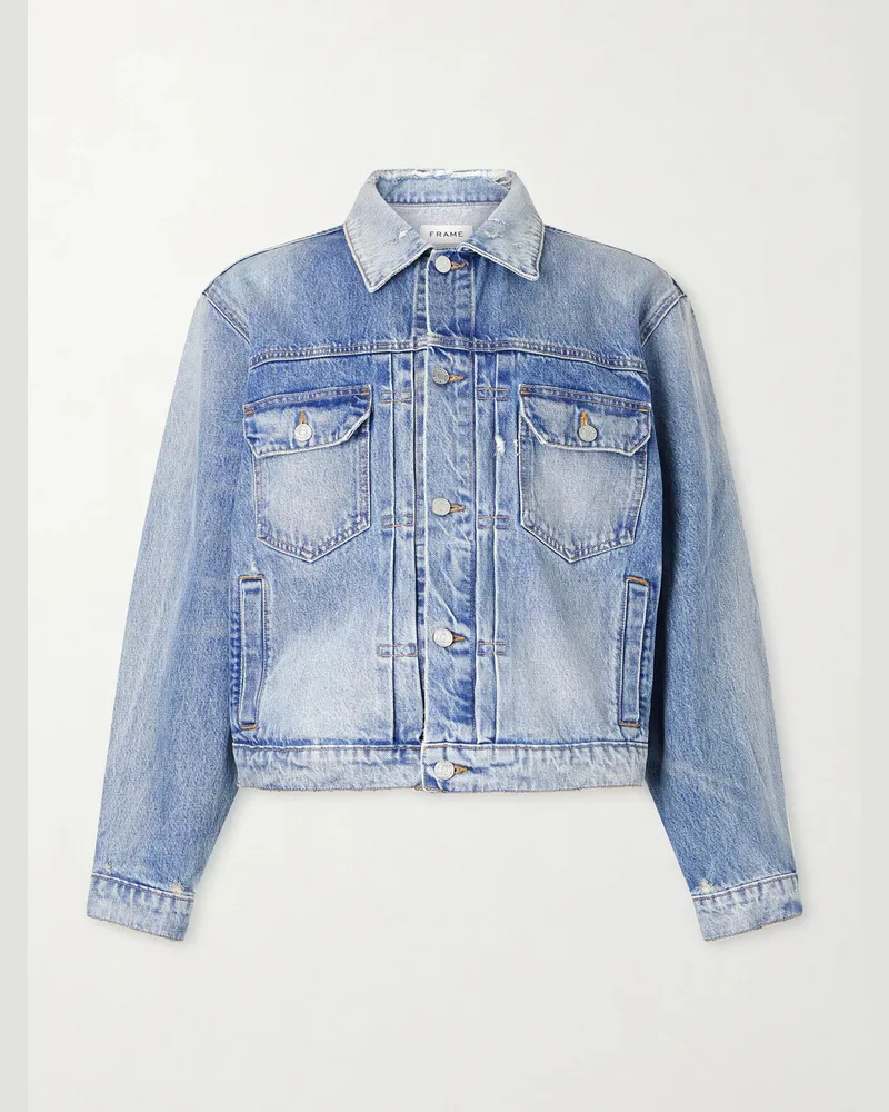 Frame Denim Distressed Denim Jacket Blue