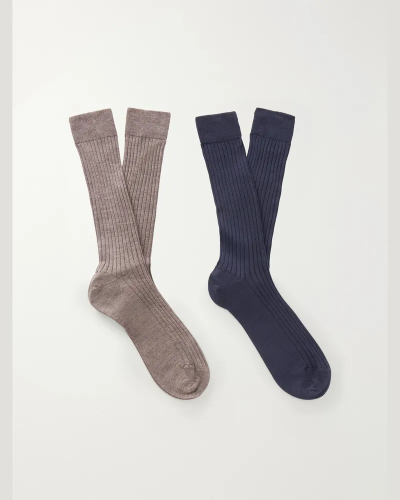 MR P. Two-Pack Cashmere and Silk-Blend Socks Multi