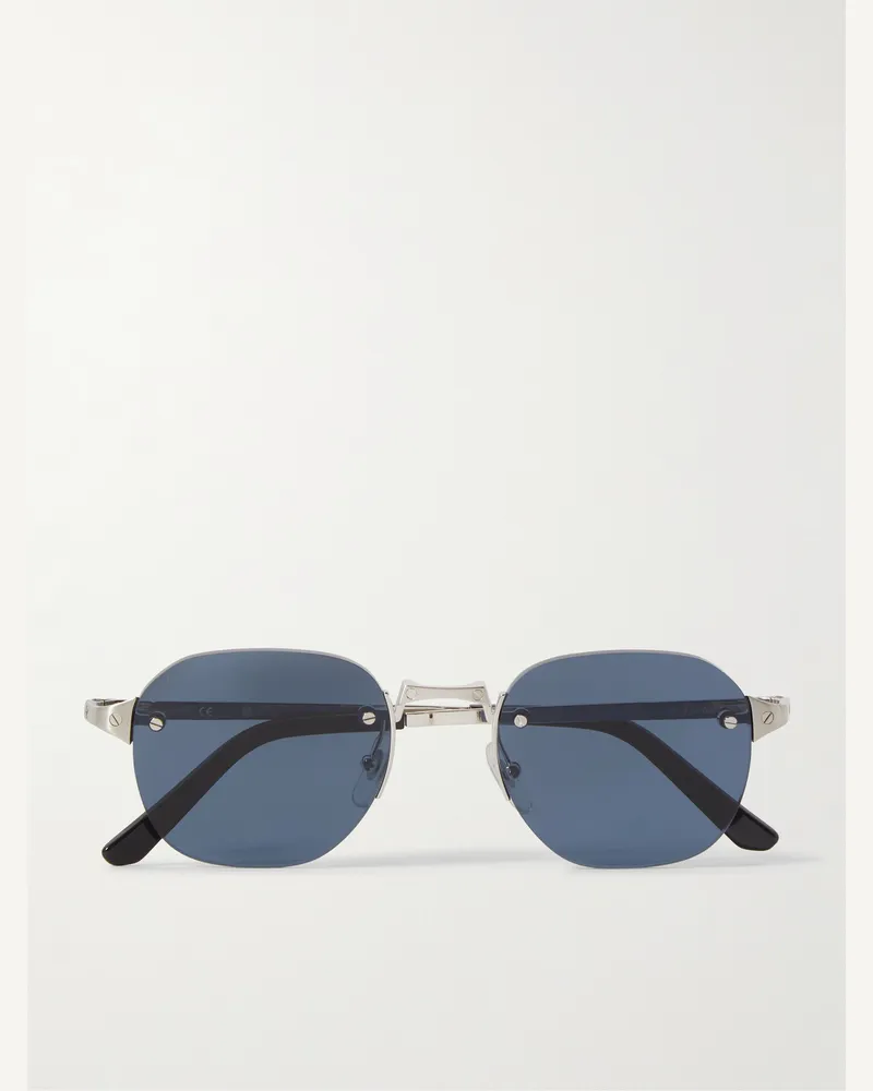 Cartier Santos de Cartier Rimless Oval-Frame Silver-Tone Sunglasses Silver