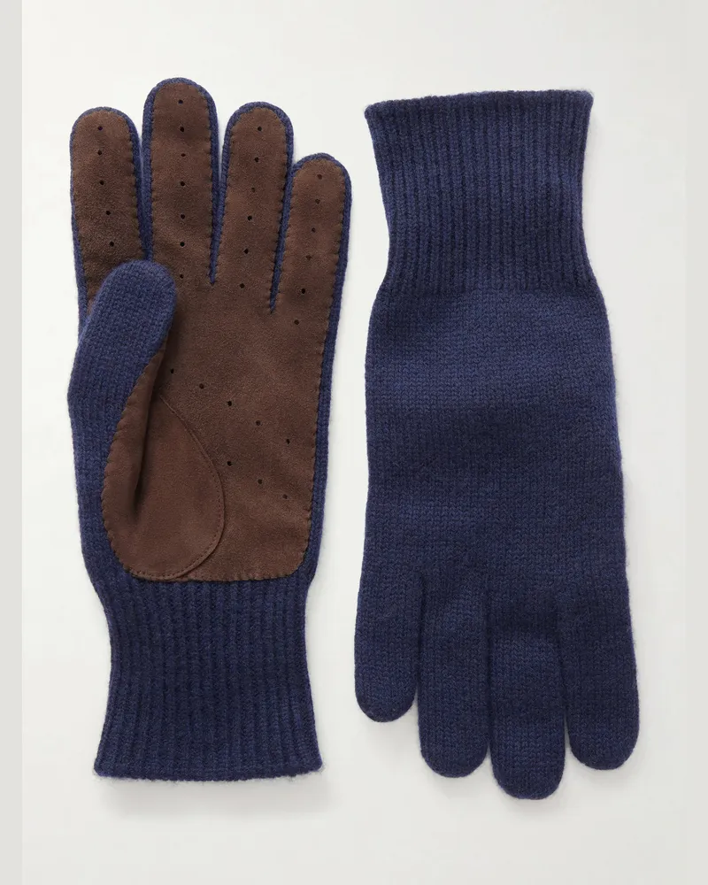 Brunello Cucinelli Suede-Trimmed Cashmere Gloves Brown