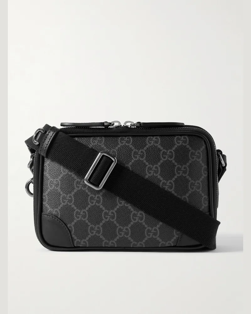 Gucci Mini Umhängetasche aus beschichtetem Canvas mit Logomuster und Lederbesatz Schwarz